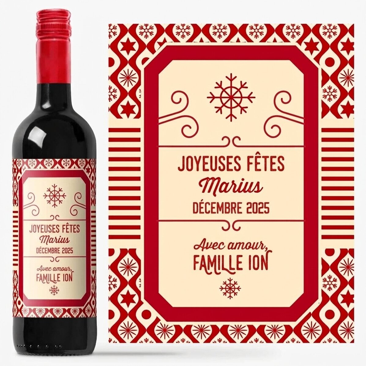 Vin personnalisé avec un message - Modèle de Noël
