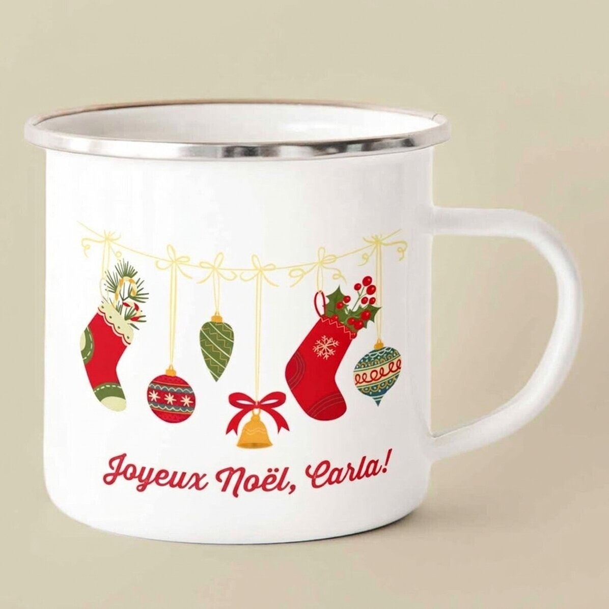 Tasse émaillée personnalisée avec un texte - Chaussettes