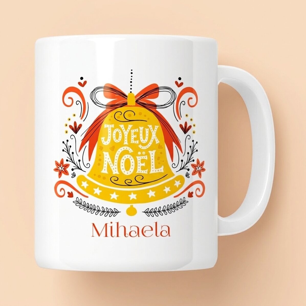 Tasse personnalisée avec inscription - Cloche « Merry Christmas »