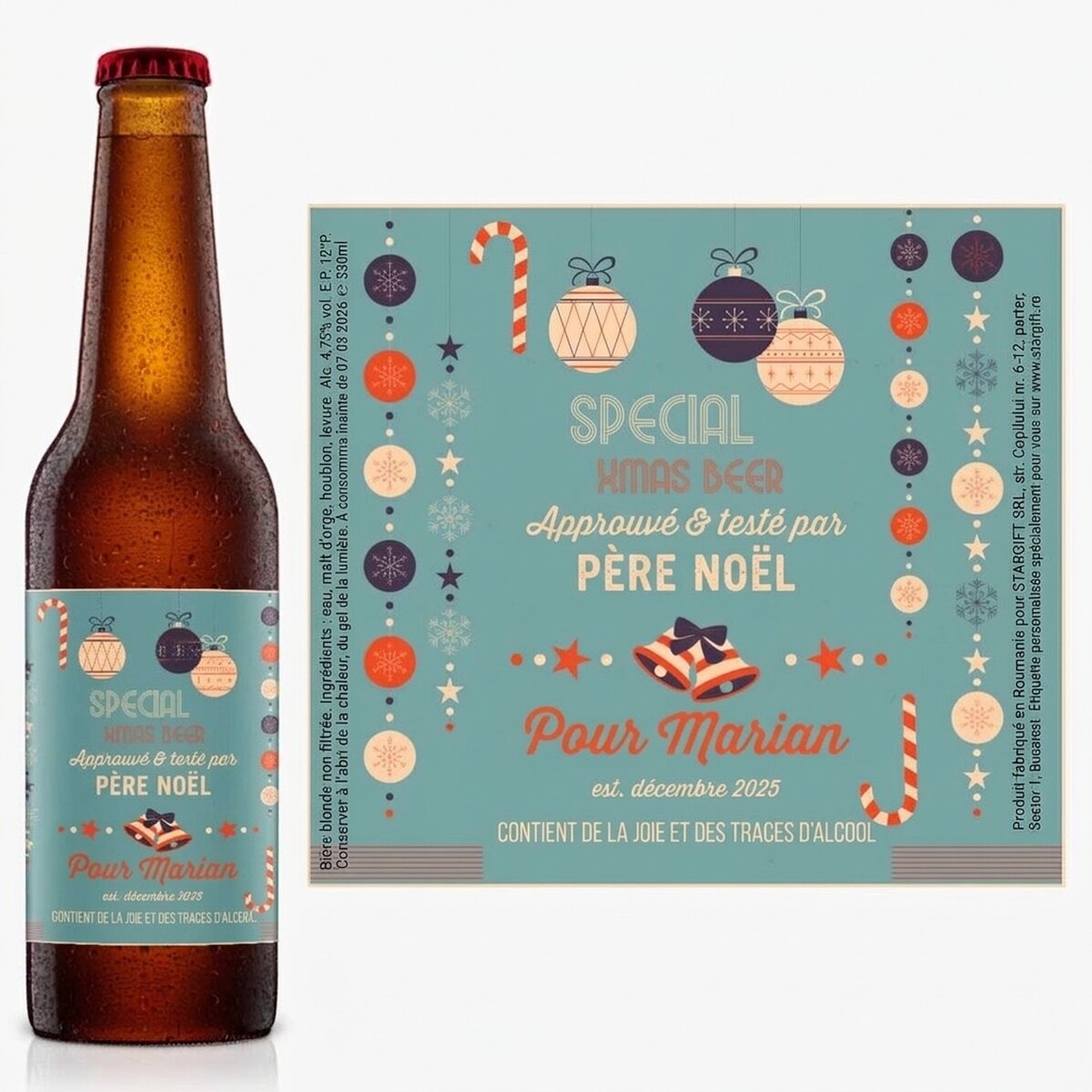 Bière personnalisée avec un texte - Approuvée par le Père Noël