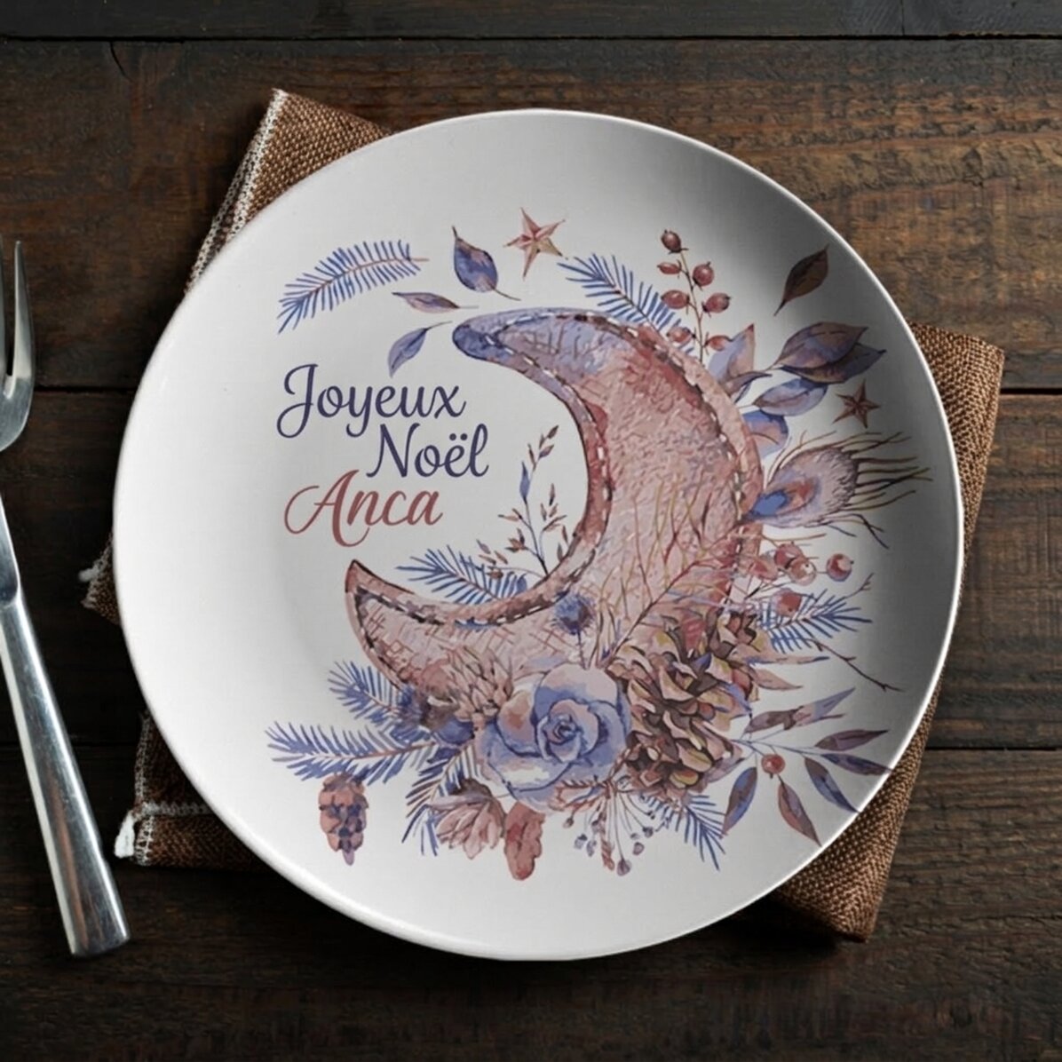 Assiette personnalisée avec inscription - Fleurs de Noël