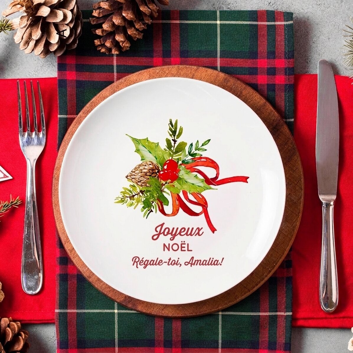 Assiette personnalisée avec le texte « Merry Christmas »