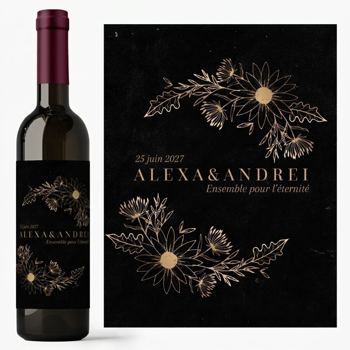 Vin personnalisé avec un message - Fleurs d