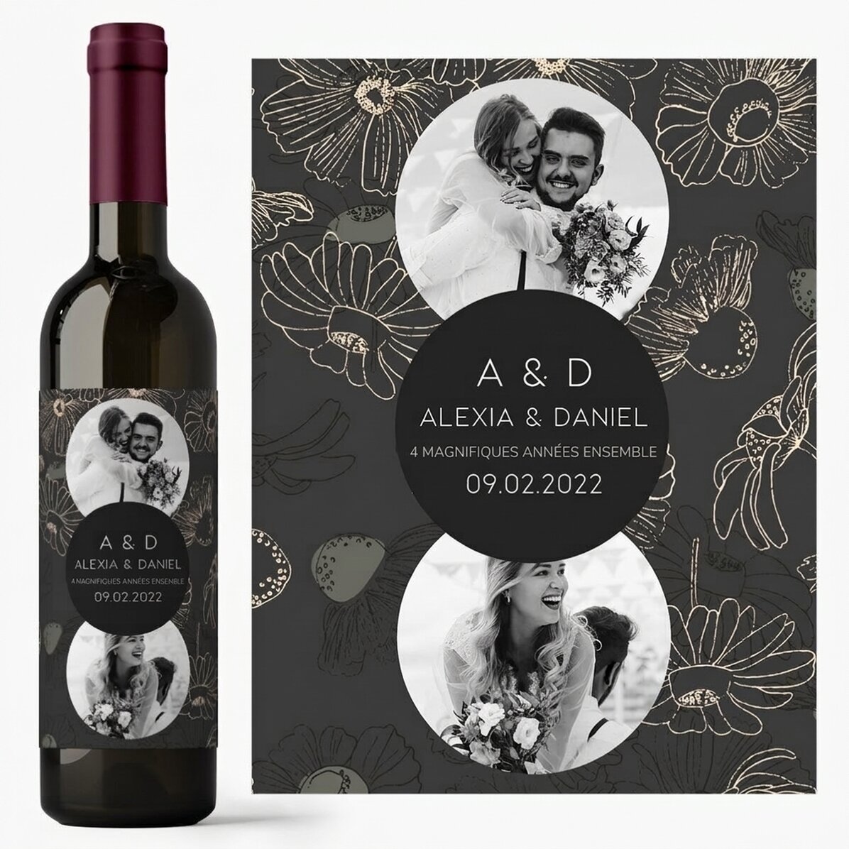 Vin personnalisé avec un texte et 2 photos - Anniversaire