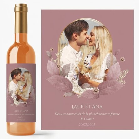 Vin personnalisé avec texte et photo - Floral