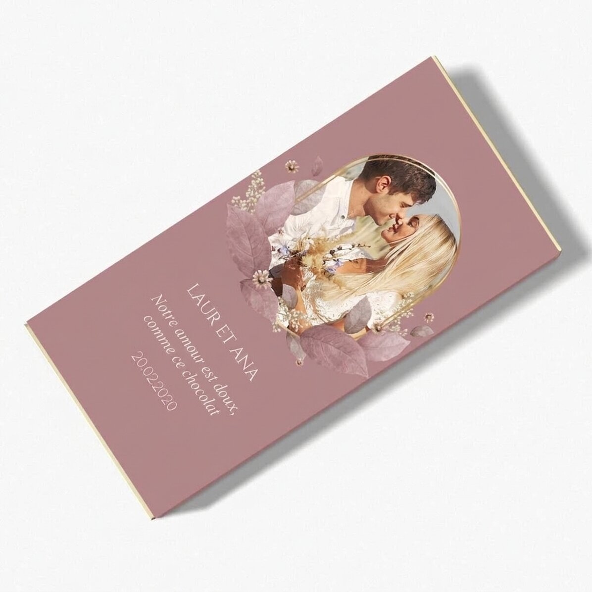 Chocolat personnalisé avec texte et photo - Floral