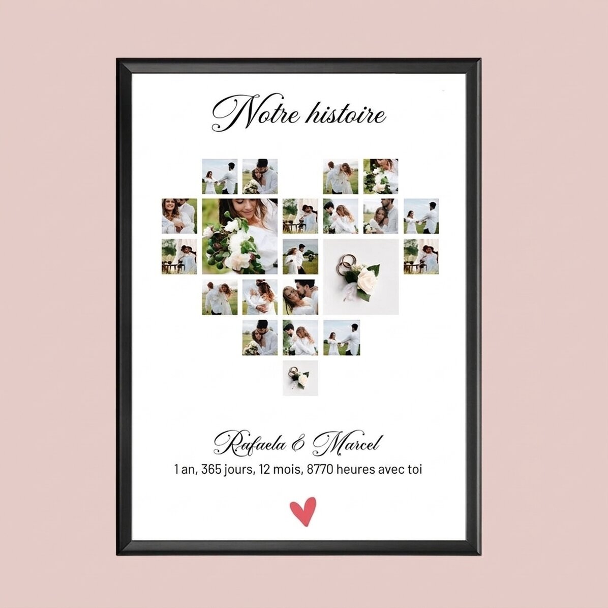 Tableau personnalisé avec un texte et 21 photos - Notre histoire