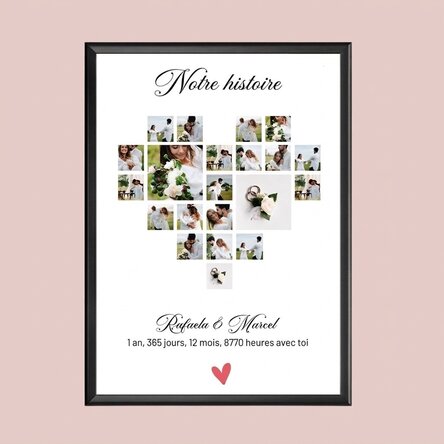 Tableau personnalisé avec un texte et 21 photos - Notre histoire