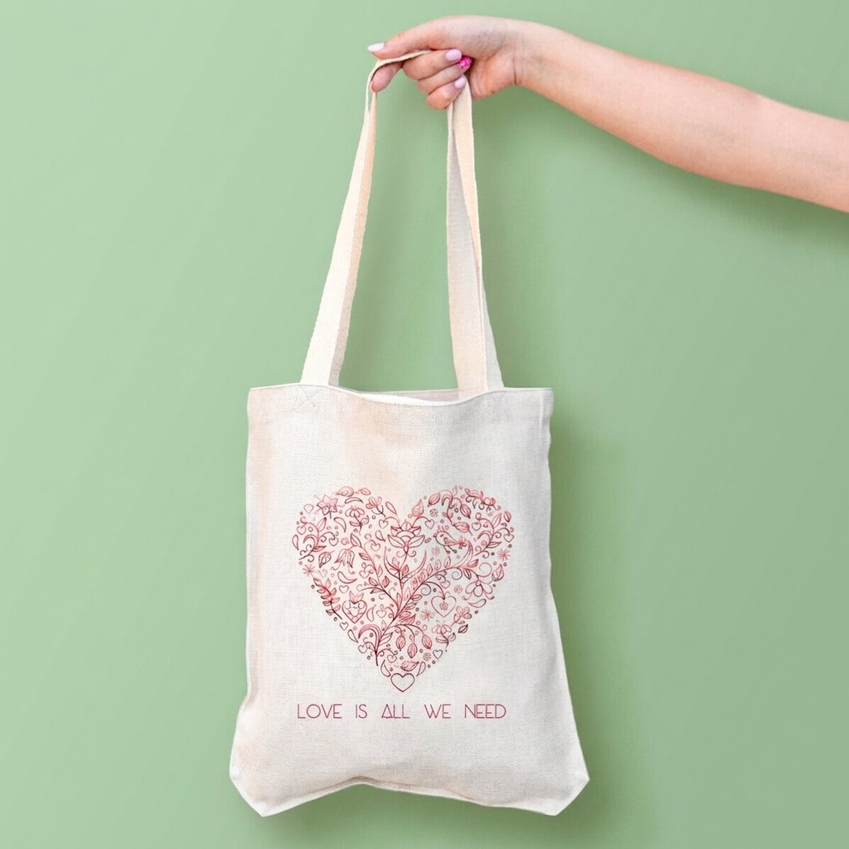 Sac personnalisé avec inscription - « Love is all we need »