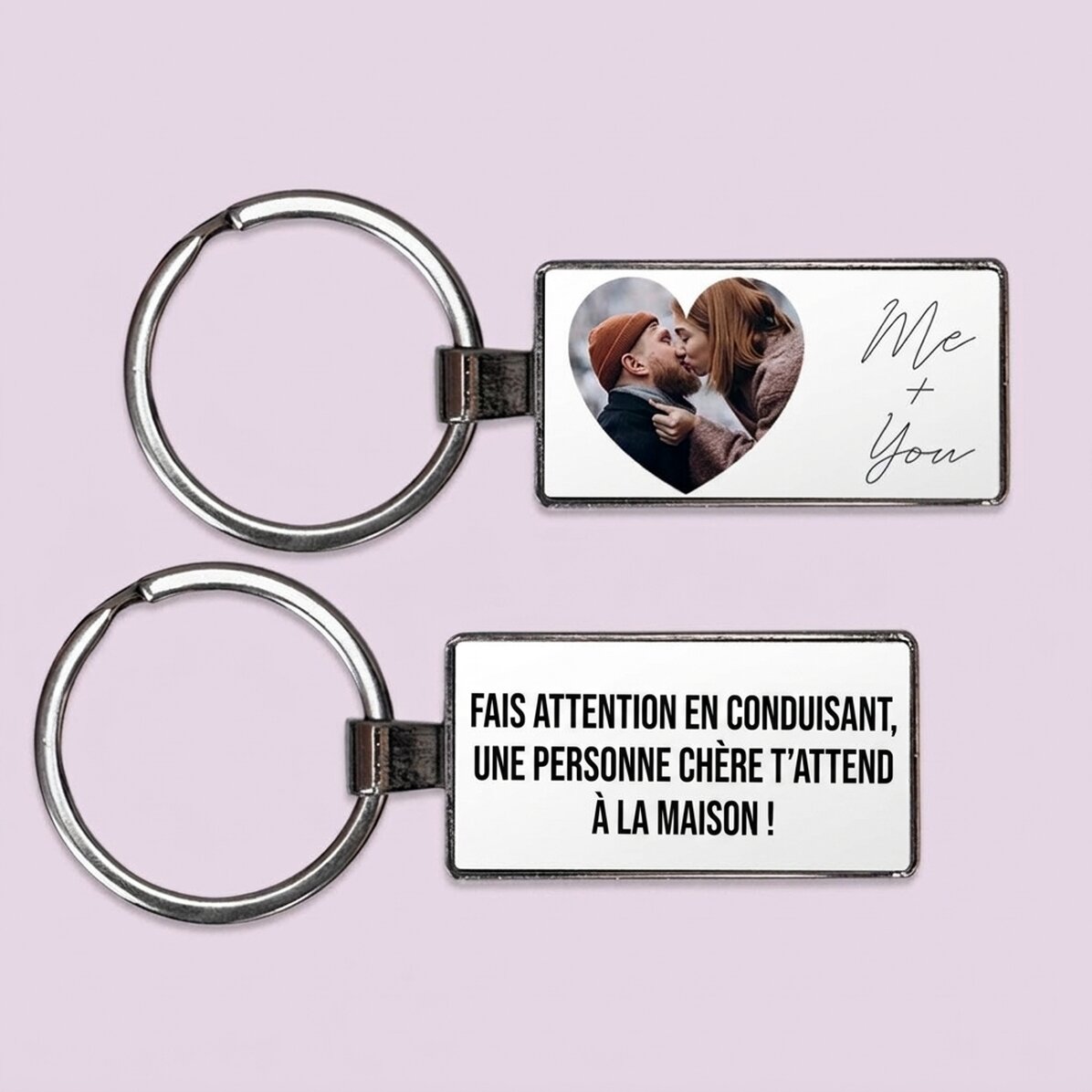 Porte-clés personnalisé avec texte et photo - Cœur