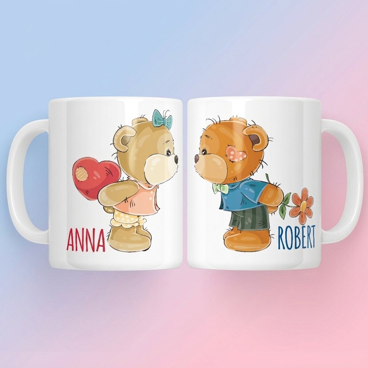 Tasses pour couple avec inscription - motif oursons