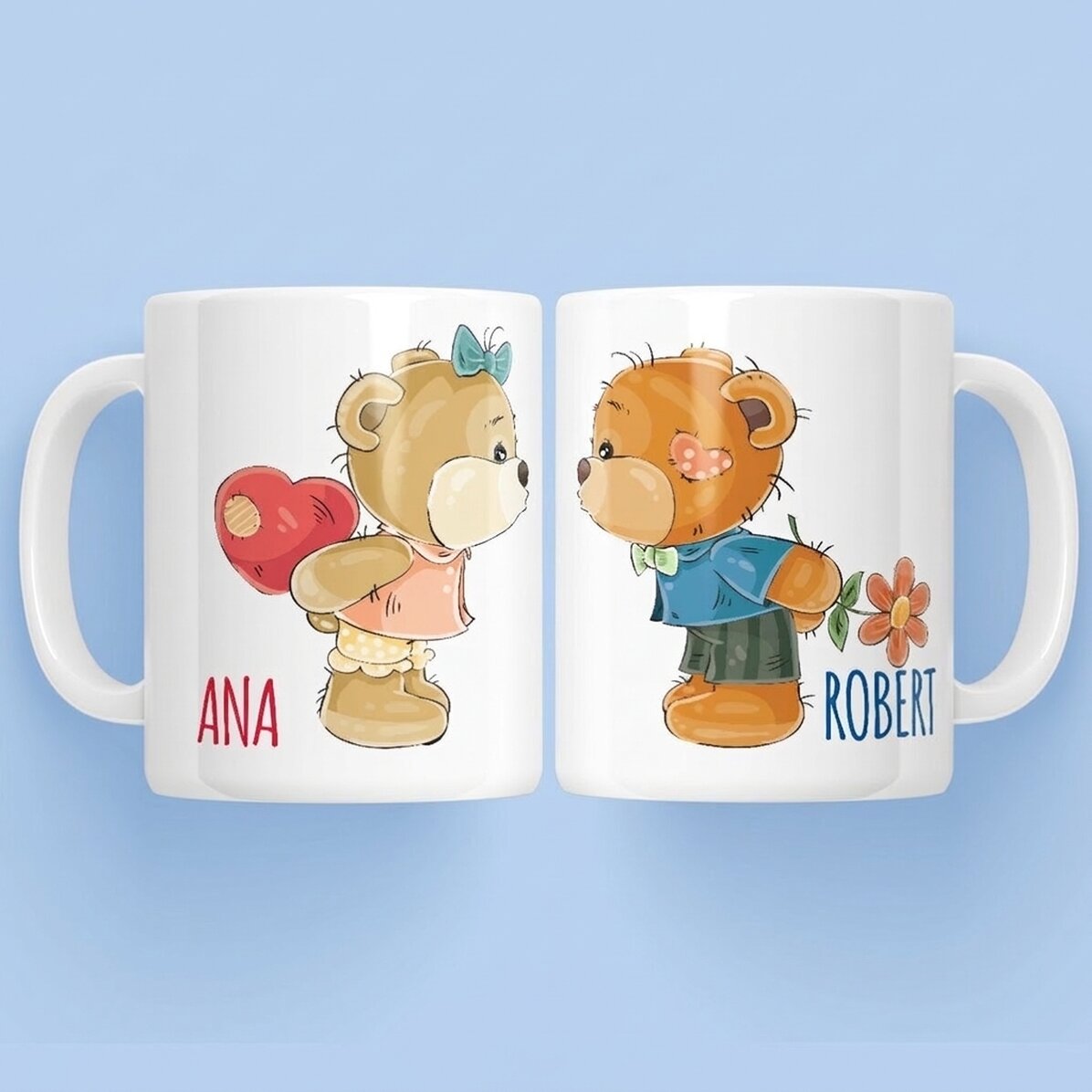Tasses pour couple avec inscription - motif oursons