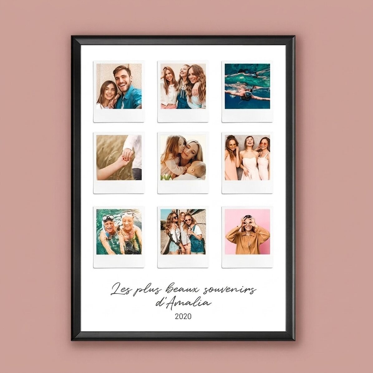 Tableau personnalisé avec un texte et 9 photos de style Polaroid - Les plus beaux moments