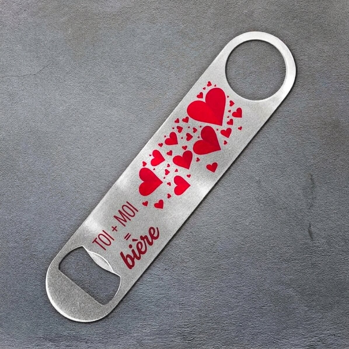 Ouvre-bouteille personnalisé avec inscription - You + Me = Beer