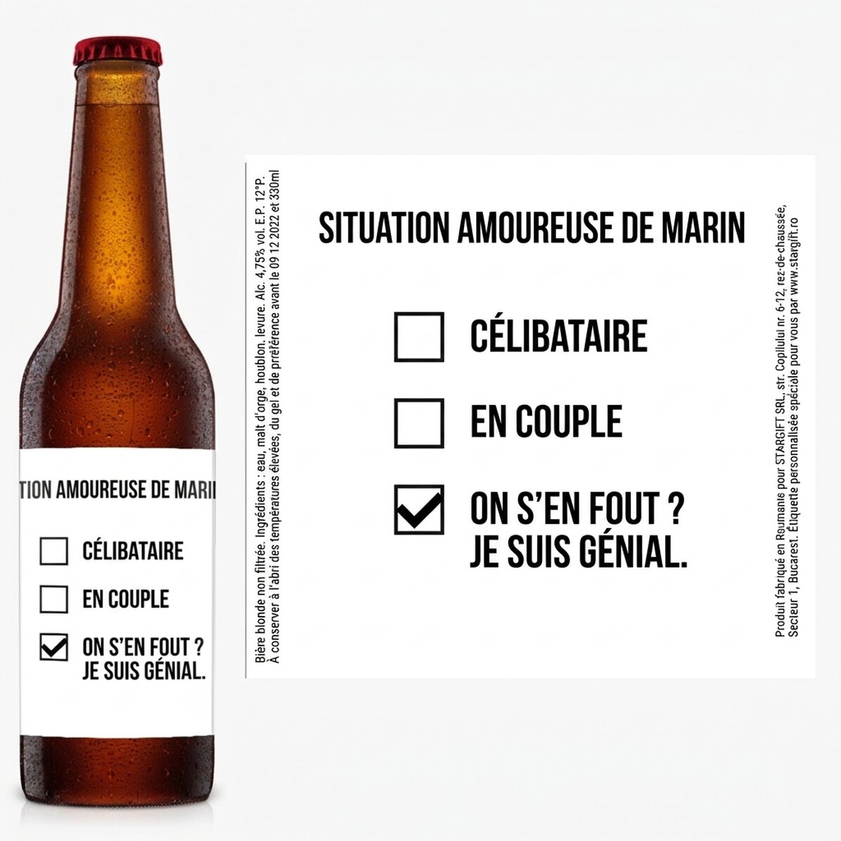 Bière personnalisée avec le texte « I