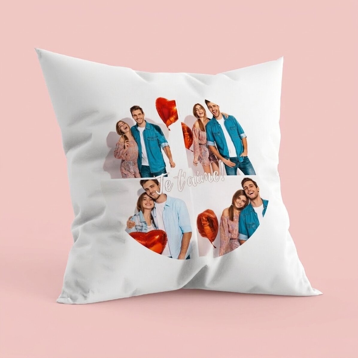 Coussin personnalisé avec 4 photos, en forme de cercle