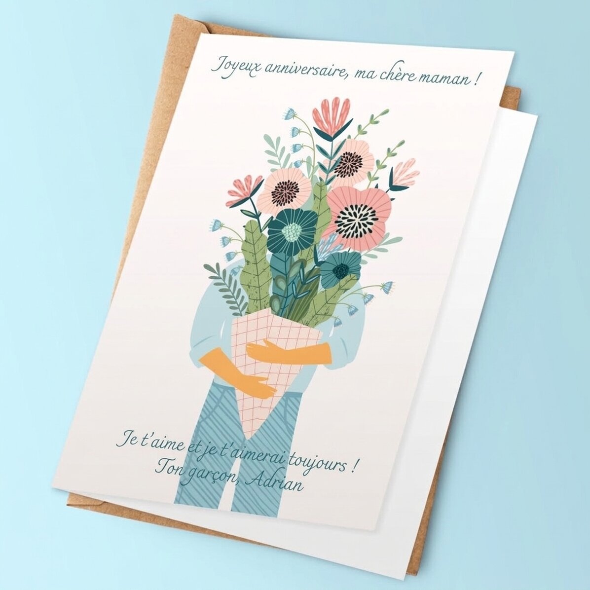 Carte de vœux personnalisée avec texte - Un bouquet d