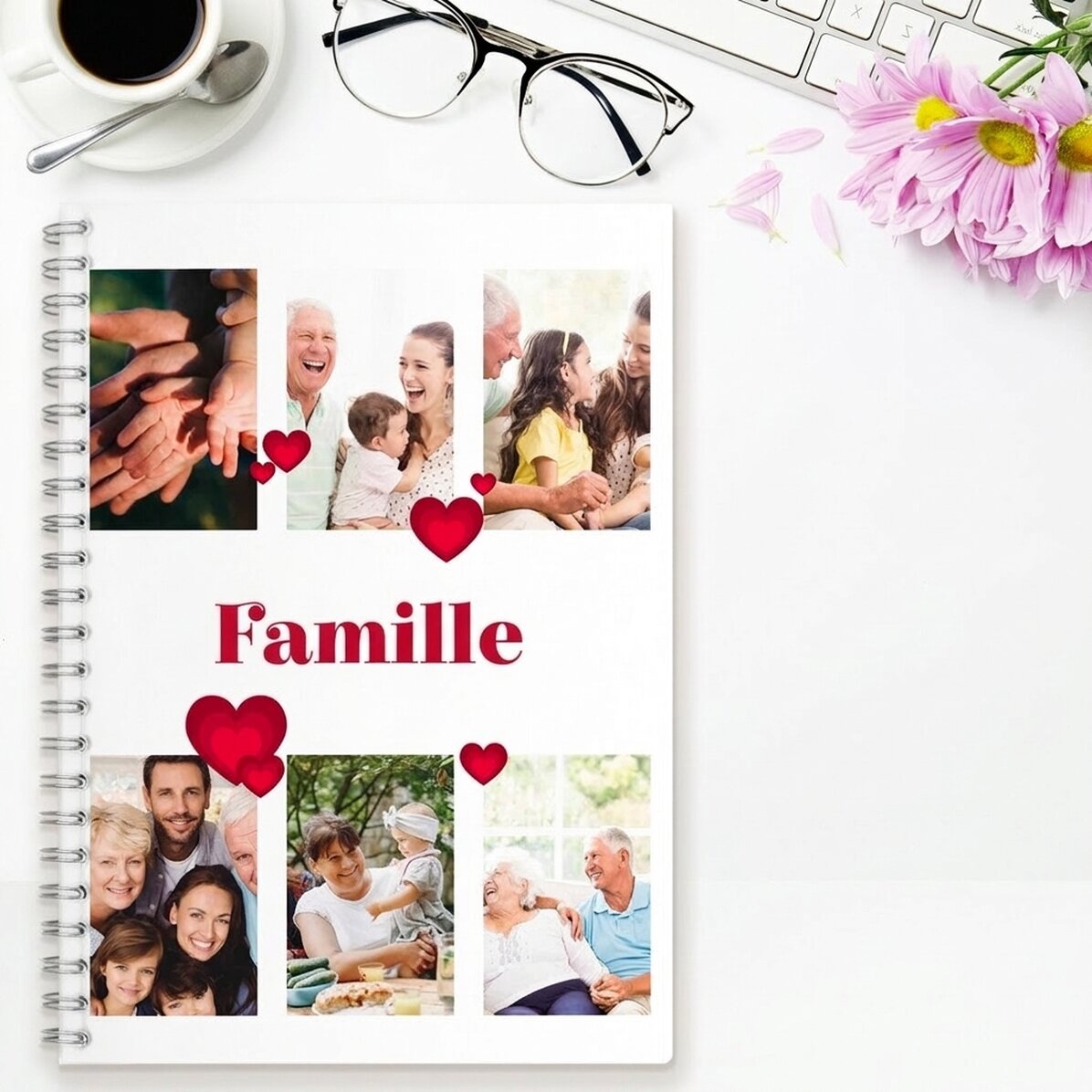 Carnet personnalisé avec 6 photos et un texte - Family