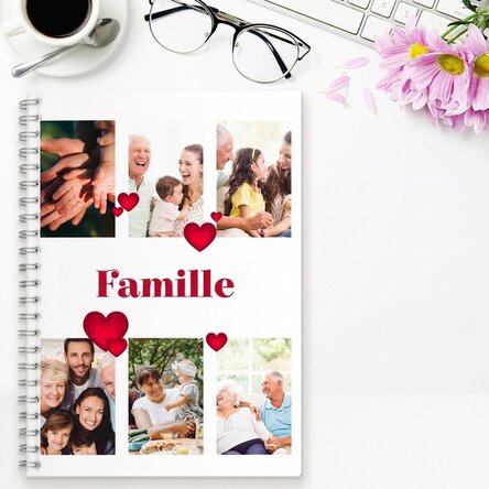 Carnet personnalisé avec 6 photos et un texte - Family