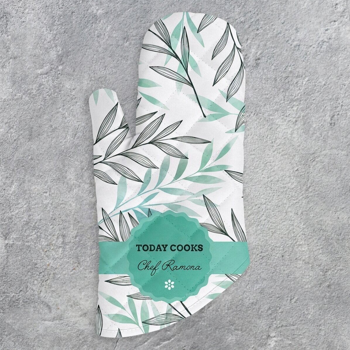 Gant de cuisine personnalisé avec inscription - Motif de feuilles