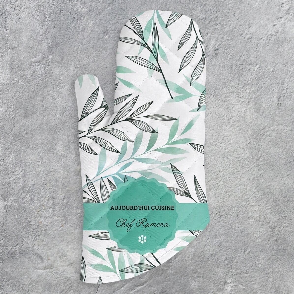 Gant de cuisine personnalisé avec inscription - Motif de feuilles