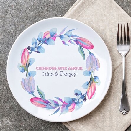 Assiette personnalisée avec inscription - Tulipes