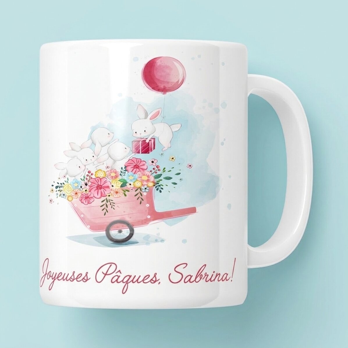 Tasse personnalisée avec texte - Les lapins joyeux