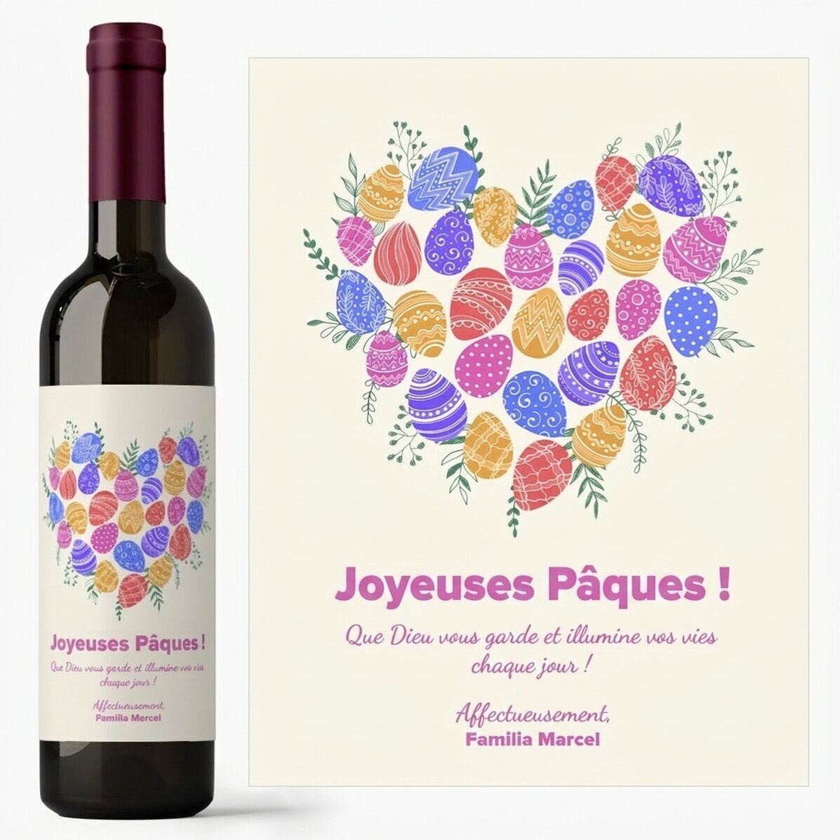 Vin personnalisé avec un message pour Pâques - modèle « Cœur »