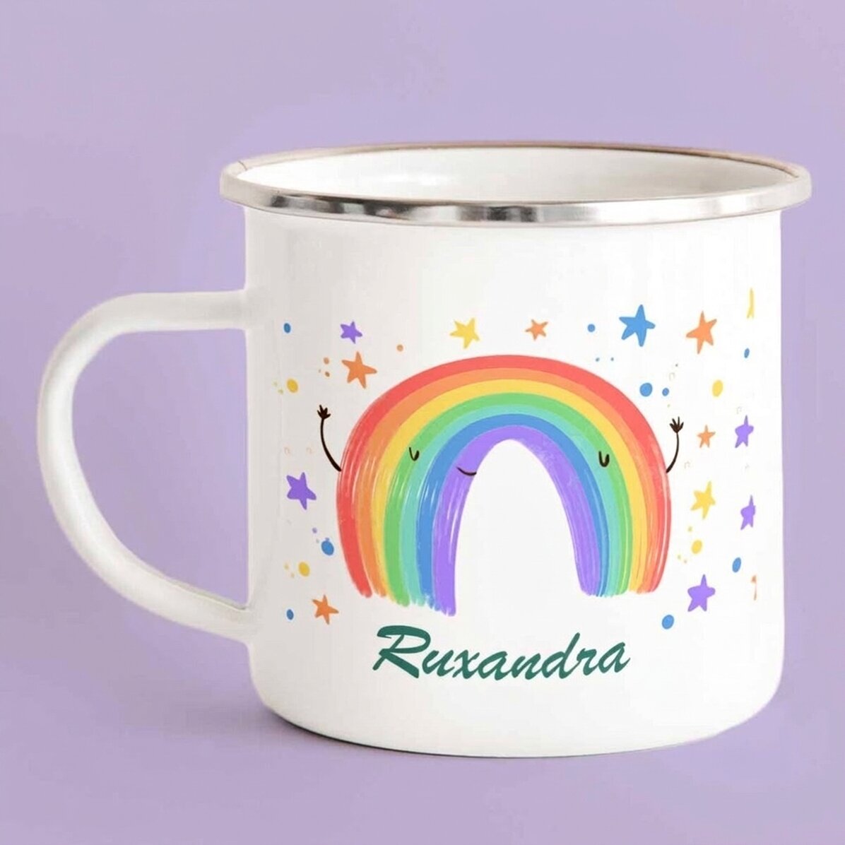 Tasse en métal émaillée avec inscription - Rainbow