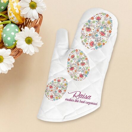 Gant de cuisine personnalisé avec l'inscription « Happy Easter »