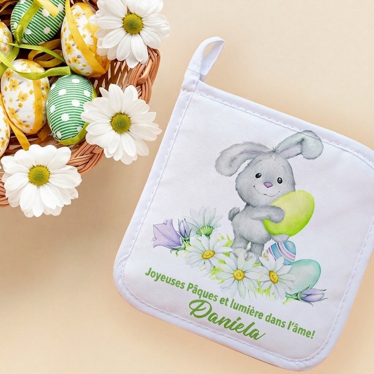 Sous-verre personnalisé avec inscription - Lapin de Pâques
