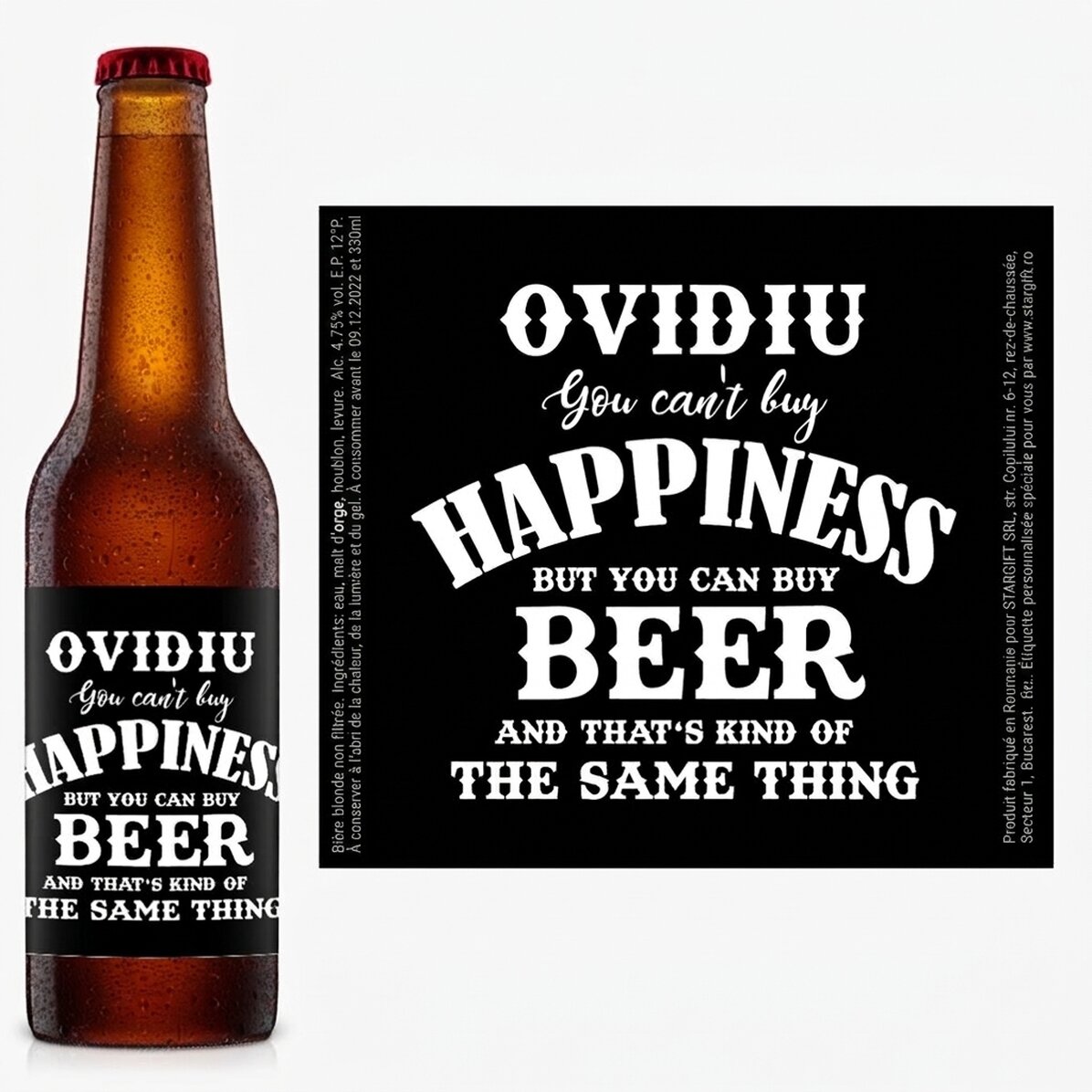 Bière personnalisée avec un texte - Beer is Happiness
