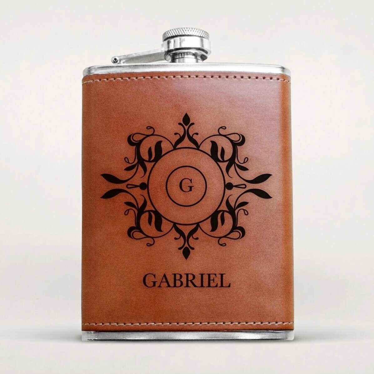 Flacon de poche personnalisé recouvert de cuir - Monogramme