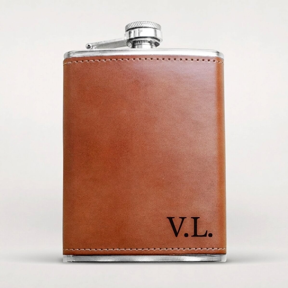Flacon de poche personnalisé recouvert de cuir - Vos initiales