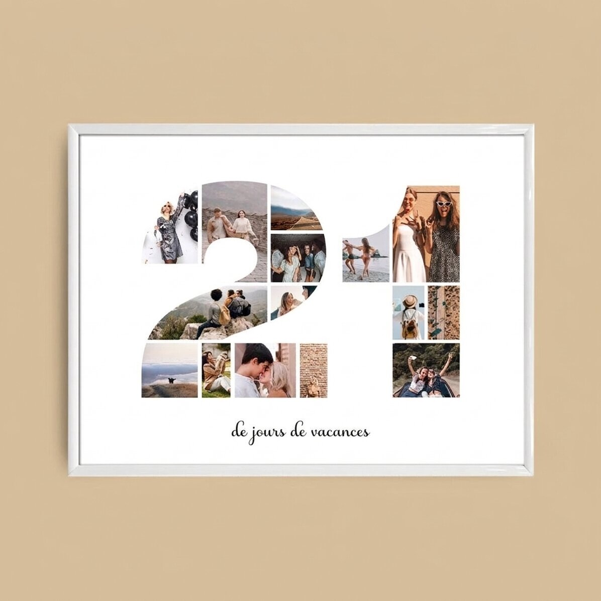 Tableau paysage personnalisé avec 15 photos (modèle n° 21) et un message