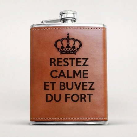 Flacon de poche personnalisé recouvert de cuir - Keep Calm