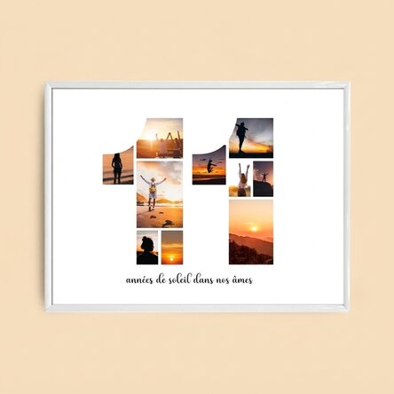 Tableau paysage personnalisé avec 10 photos (modèle n° 11) et un message