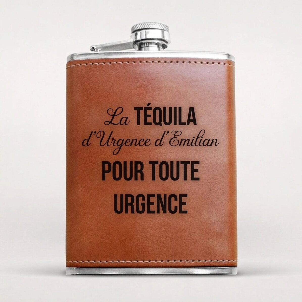 Flacon de poche personnalisé recouvert de cuir - Emergency Tequila