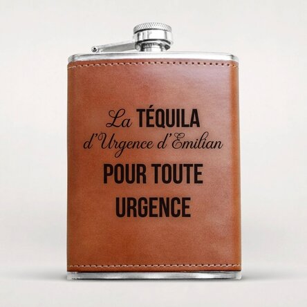 Flacon de poche personnalisé recouvert de cuir - Emergency Tequila