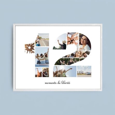 Tableau paysage personnalisé avec 12 photos (modèle n° 12) et un message