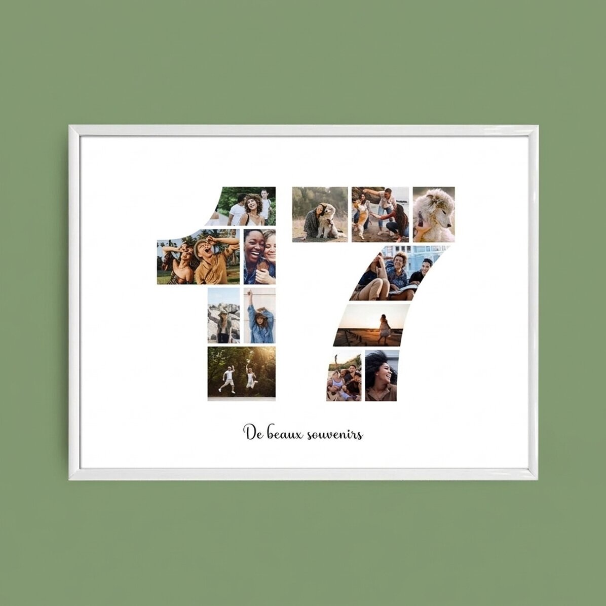 Tableau paysage personnalisé avec 13 photos (modèle n° 17) et un message