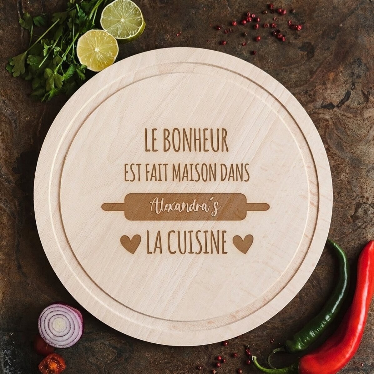 Planche à découper ronde personnalisée - Homemade Happiness