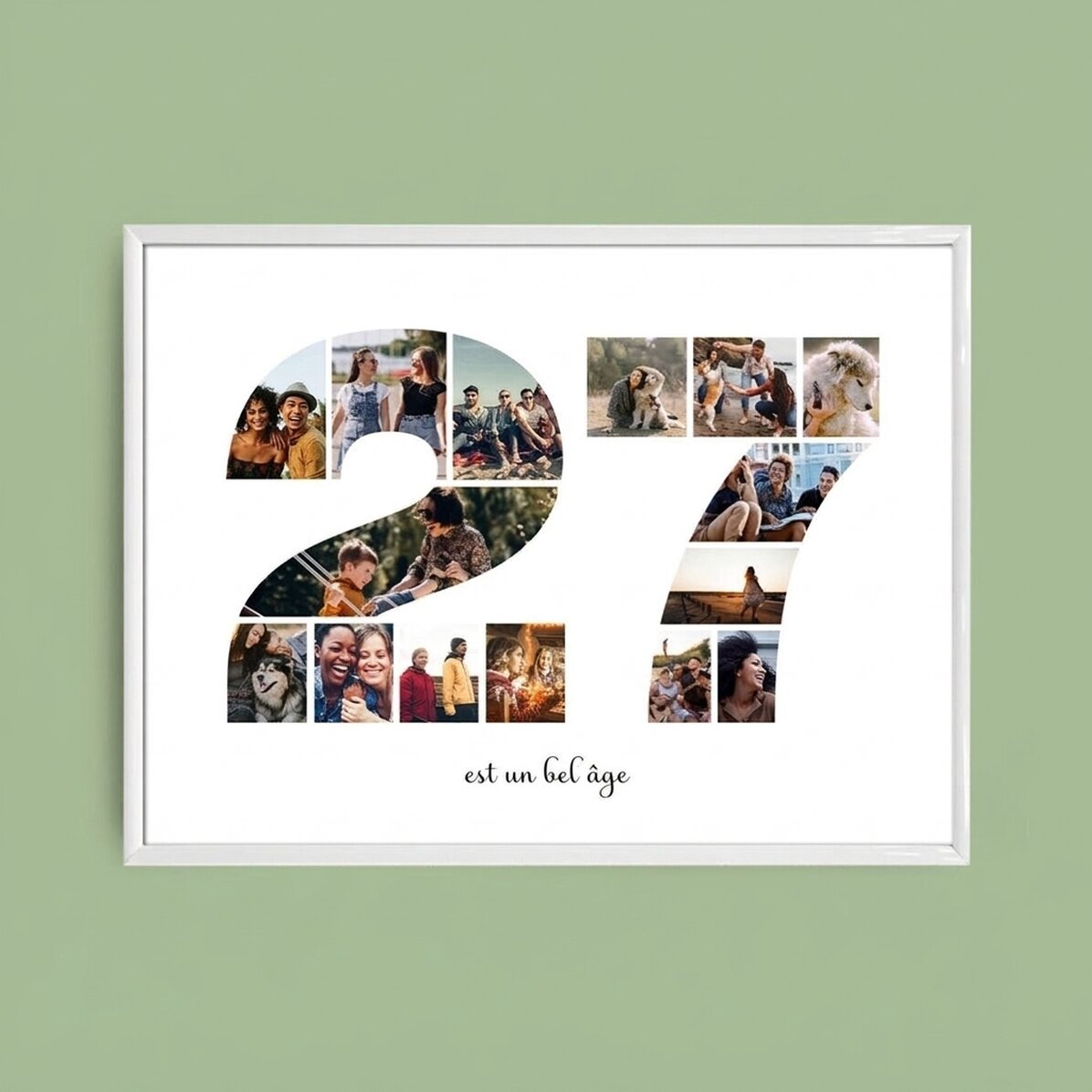 Tableau paysage personnalisé avec 15 photos, modèle n° 27, et un message