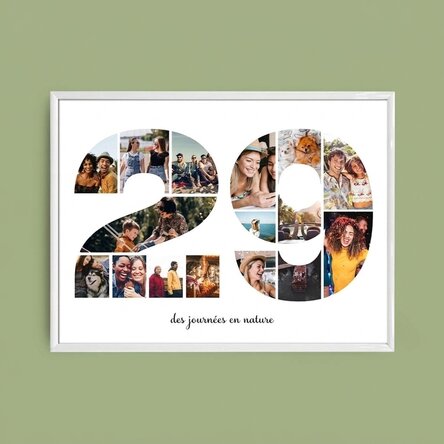 Tableau paysage personnalisé avec 16 photos, modèle n° 29, et un message