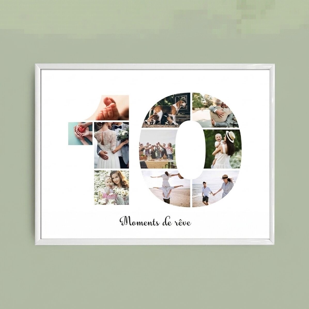 Tableau paysage personnalisé avec 10 photos (modèle n° 10) et un message