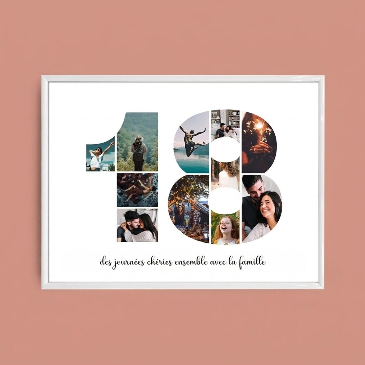 Tableau paysage personnalisé avec 11 photos, modèle n° 18, et un message