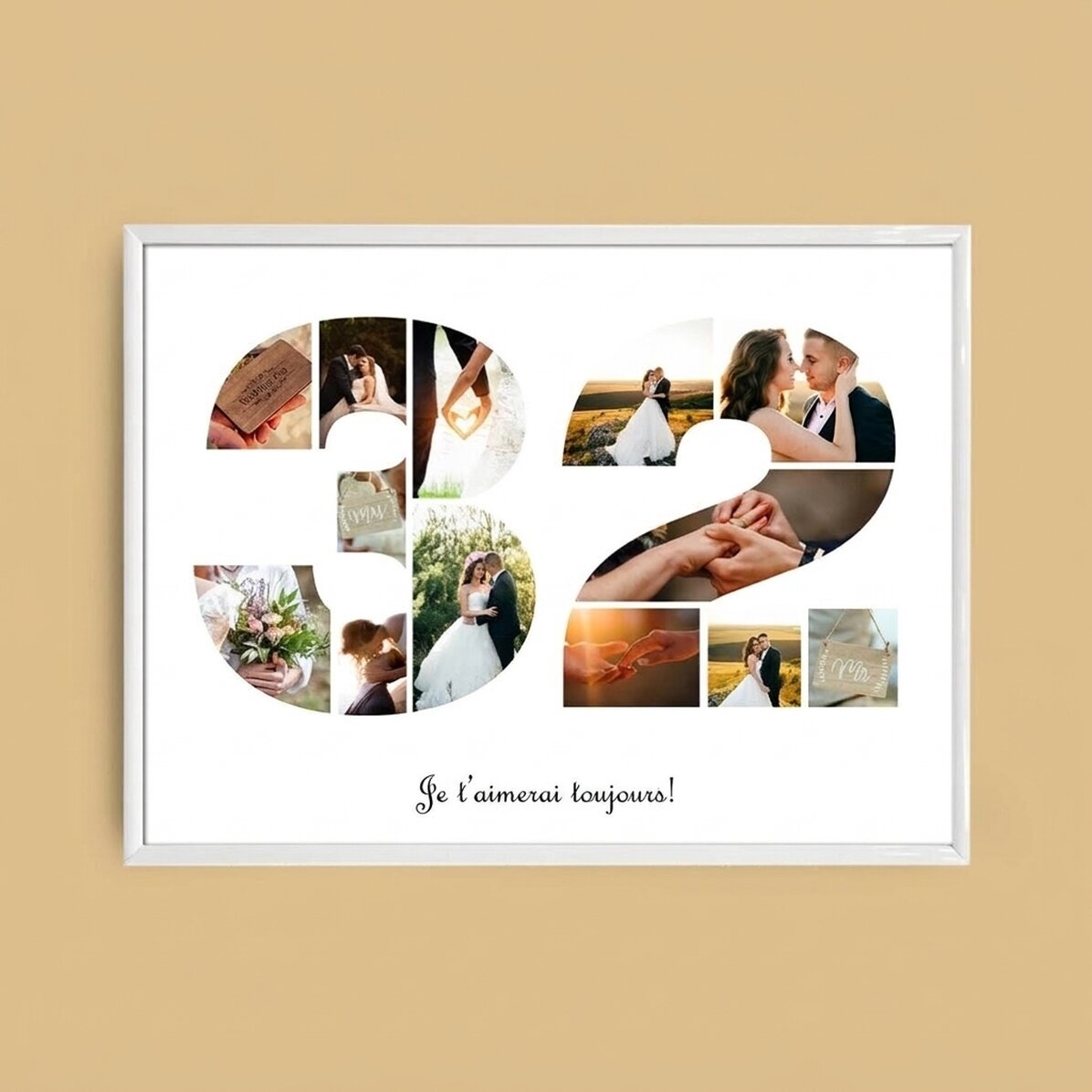 Tableau paysage personnalisé avec 13 photos, modèle n° 32, et un message