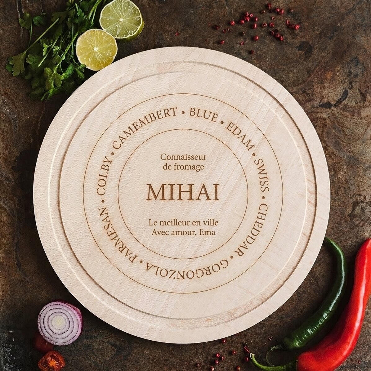 Planche à découper ronde personnalisée - Cheese connoisseuir