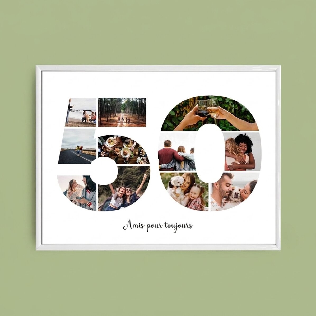 Tableau paysage personnalisé avec 11 photos, modèle n° 50, et un message