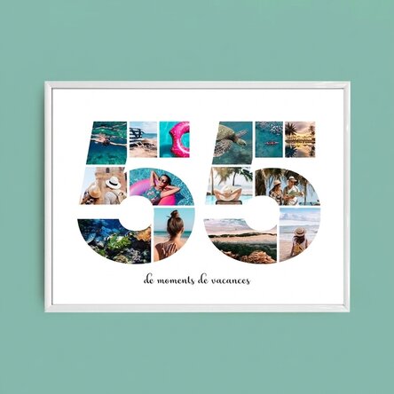 Tableau paysage personnalisé avec 14 photos, modèle n° 55 et message texte
